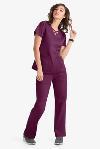 Women's Purple <b>Scrub</b> Top Short Sleeve Hospital Uniform Blouse Medical Workwear Stretch Fabric Woven 100% Polyester - Product Image 6