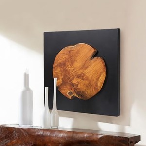 Arte de Pared Bohemio de Madera de Teca Reciclada con Borde Natural y Acabado Quemado, Decoración de Pared Rectangular Hecha a Mano |   Venta al por mayor - Product Image 2