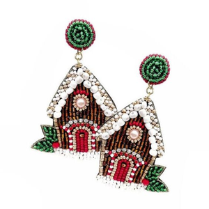 Boucles d'oreilles de Noël de luxe artisanales écologiques brodées de perles de rocaille, ornées de diamants et de perles festives - Product Image 3