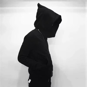 Sweat à capuche en molleton noir pour homme, logo brodé, style streetwear, vêtement d'hiver, coupe classique, manches classiques, 100% molleton - Product Image 2