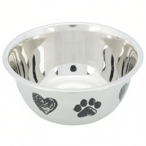 Stainless Steel Pet <b>Bowl</b> 0.5 L 13 Cm Diameter With Paw Print And <b>Heart</b> Design For Dogs And Cats - Product Image 3