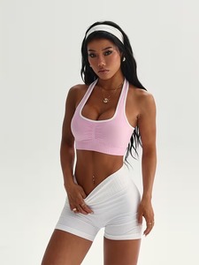 Camisola Deportiva para Mujer con Busto Fruncido, Banda Elástica Inalámbrica Debajo del Busto, Ropa Interior Deportiva, Copas Extraíbles, Chaleco de Yoga y Entrenamiento - Product Image 1