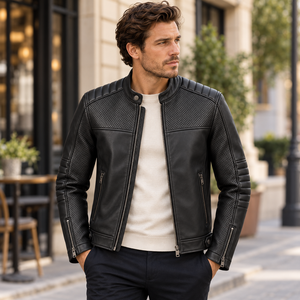 Veste de motard vintage en cuir véritable imperméable pour homme, manteau de motard personnalisé, vêtement d'extérieur tendance, qualité supérieure, vente en gros - Product Image 6