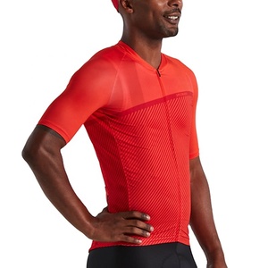 Maillot de ciclismo rojo para hombre, manga corta, diseño de malla transpirable, cremallera frontal completa, ropa deportiva, logotipo personalizado, maillots de ciclismo para hombre - Product Image 2