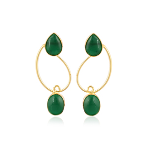 <b>Emerald</b> Hydro Gemstone Brass Earrings Gold Plated Bezel Setting Women's Statement Fashion Jewelry - Product Image 1