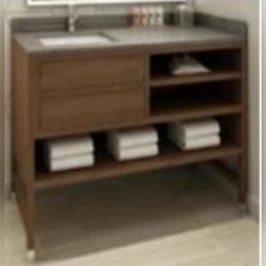 Base de Mueble de Baño Moderna, E0 MDF, Laminado HPL, Diseño Desmontable, Separada de la Superficie de Piedra - Product Image 1