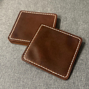Premium Genuine Leather Coasters for Executive <b>Desk</b> Luxury Table Mat Custom Logo Round Cowhide Cup <b>Pad</b> Set GLC-0094 - Product Image 1