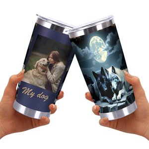 Stainless Steel Tumbler 20oz Vacuum <b>Insulated</b> Portable Car <b>Mug</b> With Wolf Moon Design - Product Image 2