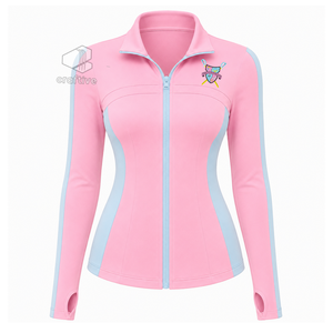Gamma Phi Delta Women's <b>Pink</b> Workout Set With Light Blue Contrast Side Panels Full Zip Jacket High Waist <b>Leggings</b> Activewear Set - Product Image 2