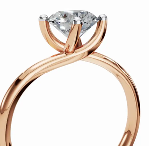 Bague solitaire classique en diamant de laboratoire rond, sertie d'une seule pierre de 0,300 carat taille brillant, dans un sillage de bande en or intemporel. - Product Image 3