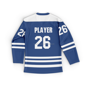 Maillot de hockey sur glace bleu personnalisé, sublimé, col en V, manches longues, maille respirante en polyester, uniforme d'équipe pour hommes - Product Image 6