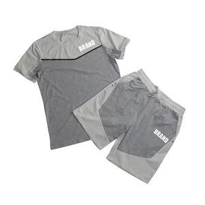 BRAND <b>Men's</b> Color Blocking Knitted T-<b>Shirt</b> Shorts Set Breathable Casual Summer Wear - Product Image 5
