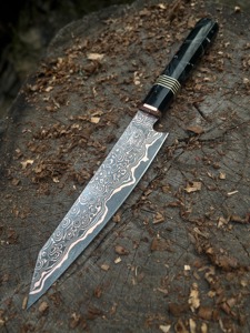 Couteau de chef Black Smith 1987 en acier Damas Cooper, 13 pouces, manche en résine avec intercalaires en fibre - Product Image 1