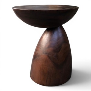 Table d'appoint en bois de Suar massif, forme de bol unique, tabouret à piétement géométrique, tables d'appoint créatives en bois naturel, meubles pour la maison - Product Image 1