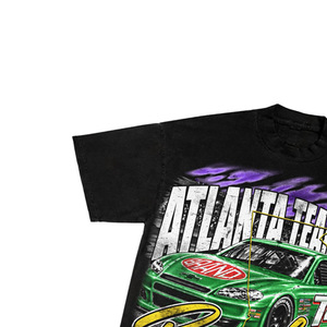 <b>Men's</b> Black T-Shirt With Green Race Car Print Short Sleeve O-Neck Street Style Jersey Fabric - Product Image 4