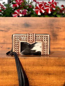 Western Hair on Hide & Tooled Cartera de cuero Premium de alta calidad Cartera de cuero genuino Carteras de mujer de cuero de vaca personalizadas - Product Image 2