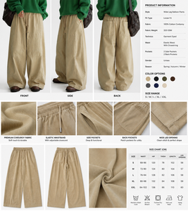 Premium Wide Leg Corduroy <b>Balloon</b> Pants Vintage Baggy Drawstring Trousers Unisex Streetwear OEM ODM Private Label - Product Image 2