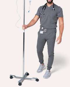 Medical Cotton Woven <b>Scrub</b> Set V Neck Hospital Uniform <b>Jogger</b> Pants Nursing Workwear Unisex OEM Service - Product Image 3