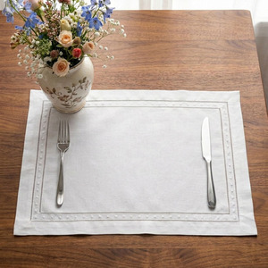 Custom Classic Washable Reuse Embroidery Dots & Double Hemstitch <b>Placemats</b> Napkins Sets 100% Cotton Mats Home Wedding Events - Product Image 4