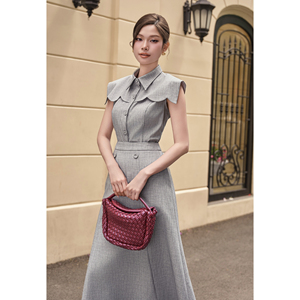 ODM OEM Women's Elegant Gray Sailor Collar Tailored <b>Blouse</b> Sleeveless Office Chic Top Polyester Spandex MELA - Product Image 5
