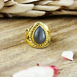 Unique Design Boho <b>Crown</b> Grey Moonstone <b>Rings</b> Tribal Brass <b>Rings</b> for Women 18k Gold Plated Filigree Swirl for Wholesale/OEM/ODM - Product Image 6