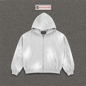 เสื้อฮู้ดดี้โอเวอร์ไซส์สีเงินประดับคริสตัลวิบวับ สไตล์สตรีทแวร์พรีเมียม พร้อมกระดุมคริสตัลระยิบระยับ กระเป๋าจิงโจ้ ทรงหลวมใส่สบาย - Product Image 5