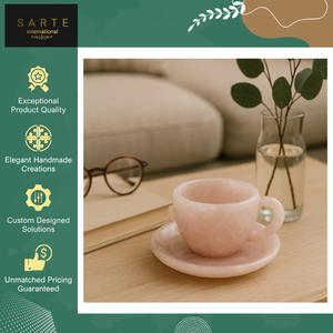 Colección Exclusiva de Juego de Té de Cristal Curativo de Piedras Preciosas Ecológicas Talladas y Grabadas a Mano, Tazas y Platillos de Cuarzo Rosa en Forma de Corazón - Product Image 4