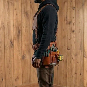 Ceinture porte-outils en cuir pour électricien, avec pochettes organisées, supports sécurisés, coutures durables et taille ajustable - Product Image 5