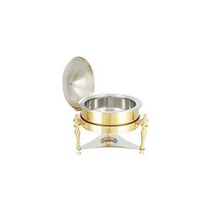 Plat à réchaud rond en acier inoxydable pour la restauration, avec couvercle en dôme martelé doré et corps argenté texturé, et barre de suspension en arche pour buffet - Product Image 4