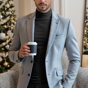 <b>Mens</b> <b>Turtle</b> High <b>Neck</b> Fashionwear Lightweight Cotton Spandex Stretchable Long Sleeve Top Fashionable Piece For All Season - Product Image 2