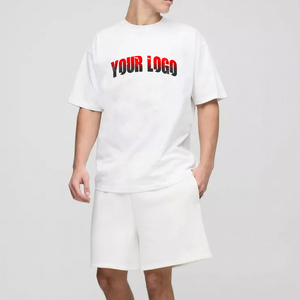 Conjunto de Camiseta y Pantalones Cortos de Algodón para Hombre, Cuello Redondo, Estampado Artístico, Estilo Casual de Verano 2027, Venta Caliente de Fábrica - Product Image 1