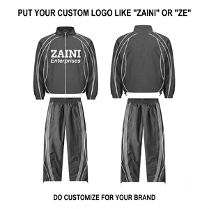 ZAINI Premium Men's Winter Breathable Hooded <b>Knitted</b> 120 GSM Water Resistant Nylon Black White Piping Panel Casual Windbreaker - Product Image 1