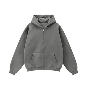 Sweat-shirt à capuche zippé bleu marine pour homme, coupe oversize, décontracté, manches longues, couleur unie, poche avant, style automne, tricoté - Product Image 2