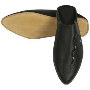 Babouches marocaines en cuir véritable Biyadina pour hommes, décorées de Sarma, noires - Product Image 5