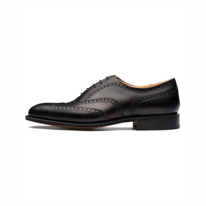 Chaussures habillées Oxford en cuir véritable noir à bout rond, à enfiler, pour homme, couleur unie, pour le bureau, hiver léger - Product Image 2