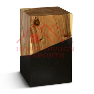 Geometry <b>Block</b> <b>Wooden</b> Dual Tone Box for Coffee Table Newest Design All Drink Tablefor Living Room & Home Decor Metal Base - Product Image 3