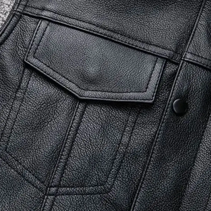 Men's <b>Black</b> PU Leather <b>Vest</b> Stand Collar Moto Biker Style Button Front Solid Color Regular Length Outerwear Autumn Wear - Product Image 5