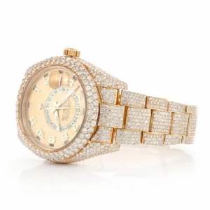 Montre de luxe entièrement sertie de moissanite, style diamant, en or rose, automatique, mécanique, pour poignet - Product Image 5