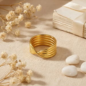 Geometric Electroplated <b>Ring</b> 304 Stainless Steel with Natural Shell Inlay 18K Gold PVD Plated Women Fashion Jewelry - Product Image 6