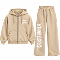 Ensemble sweat à capuche zippé et pantalon de survêtement surdimensionné en tissu épais effet vintage – Ensemble streetwear unisexe personnalisé