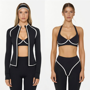 Ensemble de vêtements de sport de luxe pour femmes, 5 pièces, vente en gros : soutien-gorge de sport à dos croisé + veste de sport + short de sport + leggings de yoga - Product Image 6