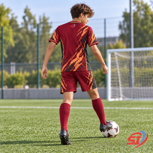Conjunto de Uniforme de Fútbol para Academia de Fútbol Juvenil, Jersey Pixel Flame y Pantalones Cortos, Sublimado Personalizado, Secado Rápido, Cuello en V, Cintura Elástica - Product Image 5
