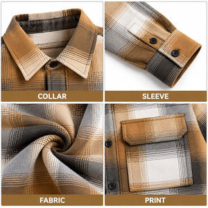 Chemise en flanelle à carreaux marron pour homme, manches longues, boutonnée, avec poches poitrine - Product Image 6