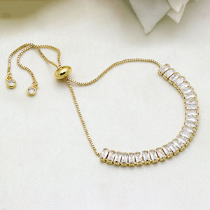 <b>Gold</b> Plated 925 Silver <b>Adjustable</b> Slide Rope <b>Bracelet</b> with Rectangular CZ Tennis Line Elegant Chain for Women Gift Wholesale - Product Image 5