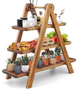 Wood 3-Tier Rustic Farmhouse Handcrafted Multi-functional Serving Tray Cupcake Stand Rectangular Display Rack for Party Kitchen - Product Image 1