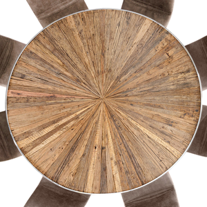 Table de salle à manger de luxe moderne pour villa, maison, cuisine ou restaurant, avec plateau en bois recyclé, forme ronde, pieds en acier inoxydable en forme d'araignée et plateau en verre - Product Image 3