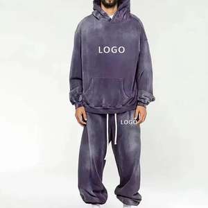 Ensemble de survêtement streetwear en gros, avec patchs, effet vieilli, brodé, pantalon empilé et sweat à capuche, délavé soleil et délavé à l'acide - Product Image 3
