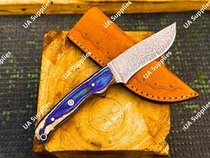 Cuchillo Skinner de Acero de Damasco de Alta Calidad Directo de Fábrica, Mango de Madera, Funda de Cuero, Hecho a Mano, OEM, para Uso Diario, Caza al Aire Libre - Product Image 2