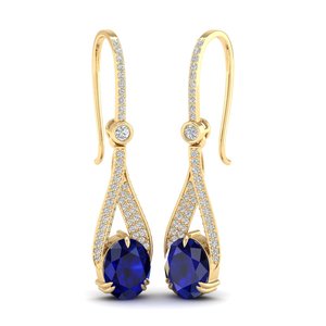 REYES Sparkling 14K White Gold Oval Cut 4.84 Carat Blue Sapphire Gemstone Drop <b>Earrings</b> IGI Certified <b>Diamond</b> <b>Dangle</b> Jewelry - Product Image 6