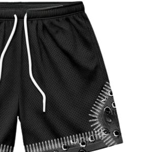 Men's Black Cotton Shorts with Camouflage Print Mid Waist Button Fly Sporty Style Breathable Front Logo - Product Image 3